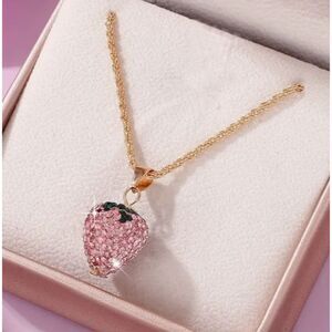 3D Pink Rhinestone Strawberry Necklace